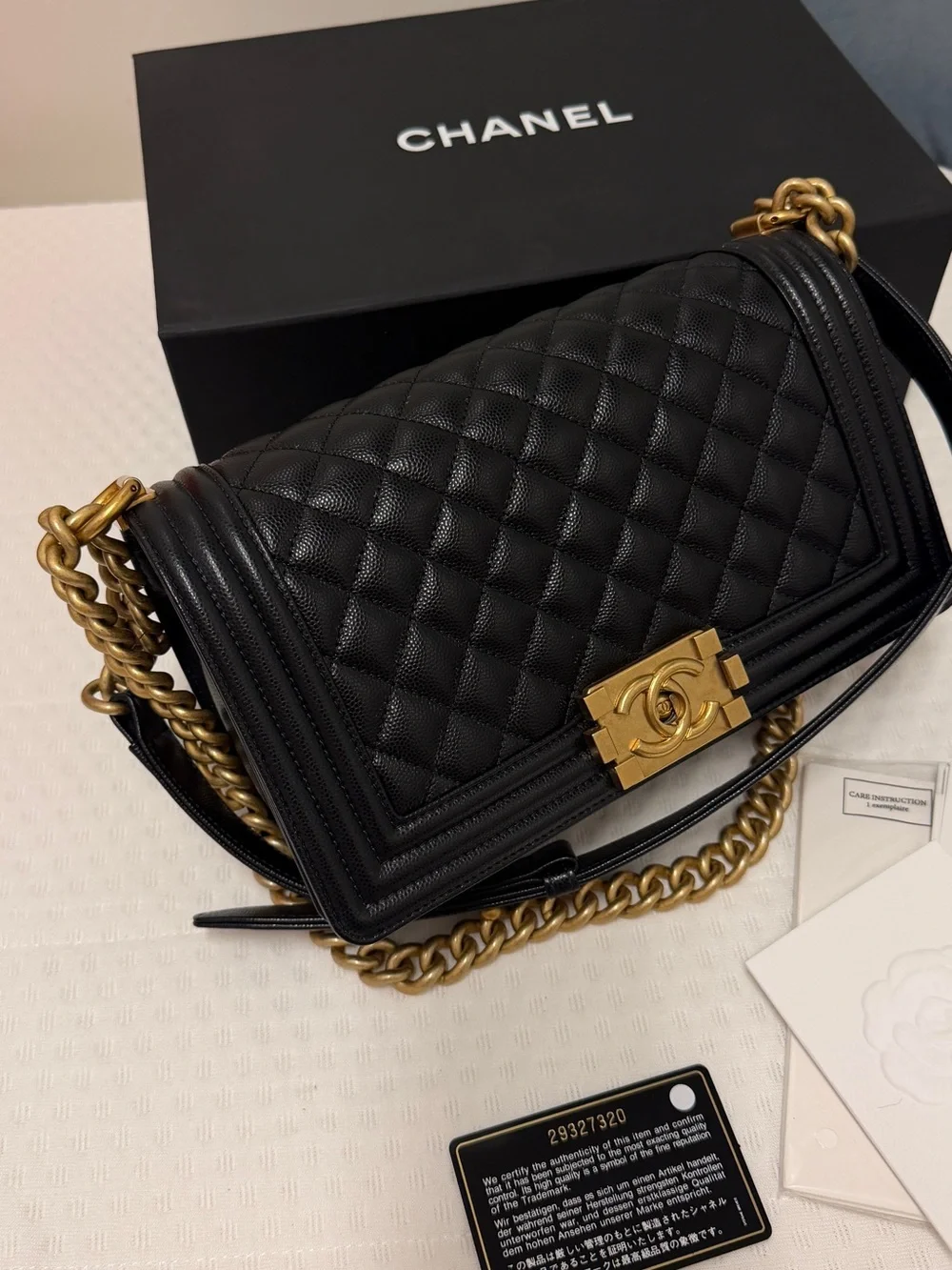 CHANEL Black Quilted Boy Shoulder Bag with Gold Hardware